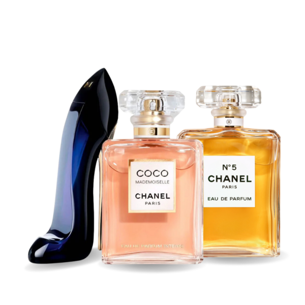 Tilbudspakke med 3 parfumer: Good Girl, Coco Mademoiselle og Chanel Nº5 100ml