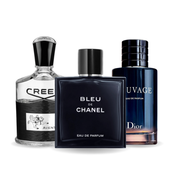 Tilbudspakke med 3 parfumer: Creed AVENTUS, Bleu de CHANEL og Dior SAUVAGE 100ml