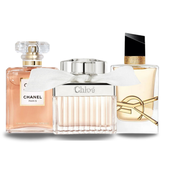Tilbudspakke med 3 parfumer: Chanel Coco Mademoiselle, Yves Saint Laurent Libre og Chloé 100ml