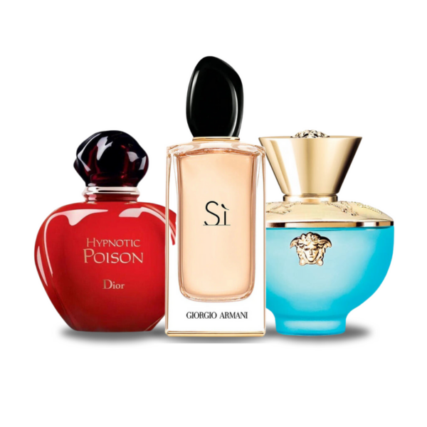 Tilbudspakke med 3 parfumer: Dior Hypnotic Poison, Giorgio Armani Sì og Versace Dylan Turquoise 100ml