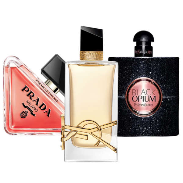 Tilbudspakke med 3 parfumer: Prada Paradoxe, Black Opium Yves Saint Laurent og Libre 100ml